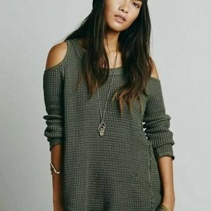 Free People Sunset Cold Shoulder Waffle Knit Sweater Tunic
